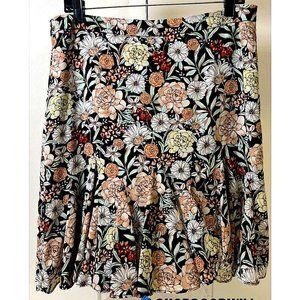 Y2K Boho Flowy Ruffled Floral Midi Skirt Multicolor Knee Length Lined Size 10